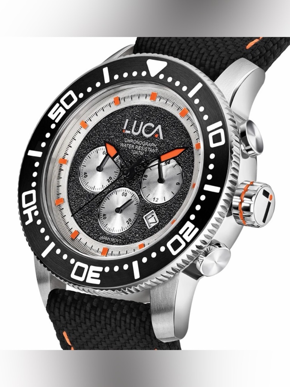 LUCA Black & Orange Chronograph Sport Watch Face